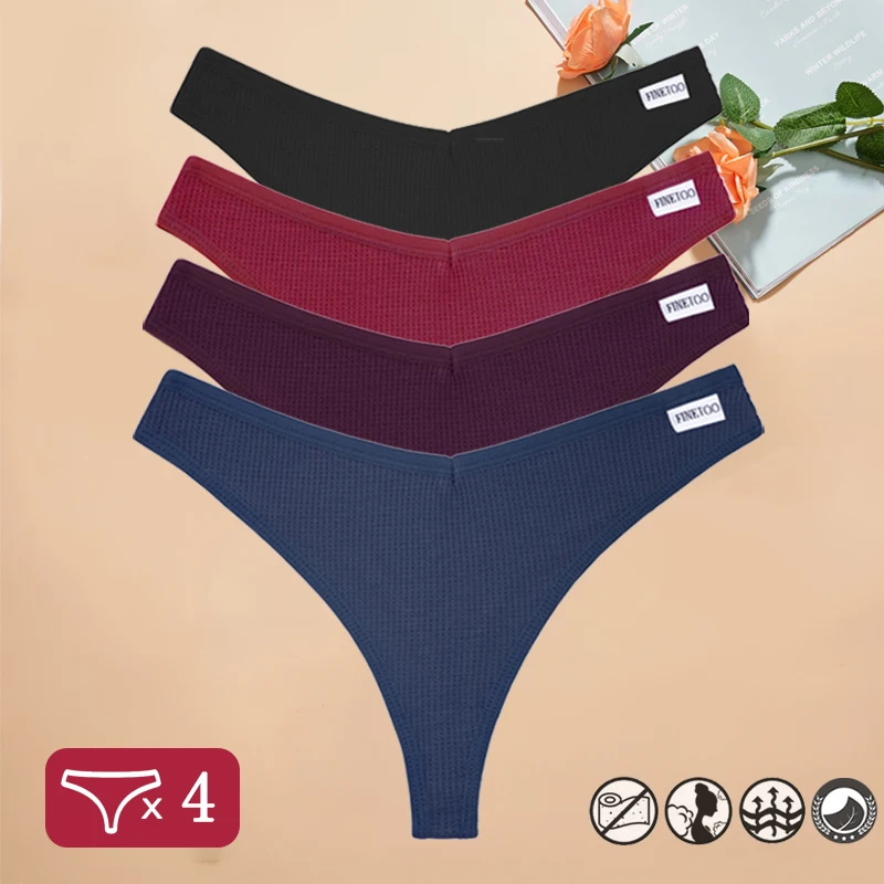 Waflowe bawełniane stringi damskie - zestaw 4 szt. żółty