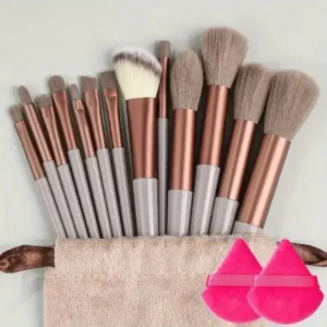 Wegański zestaw pędzli kabuki do blendowania – cruelty free, salonowe Brązowy