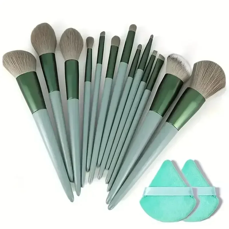 Wegański zestaw pędzli kabuki do blendowania – cruelty free, salonowe Zielony