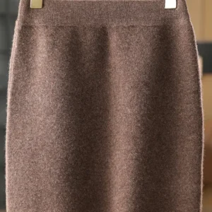 Wełniana spódnica merino mini do biura elegancka Brązowy