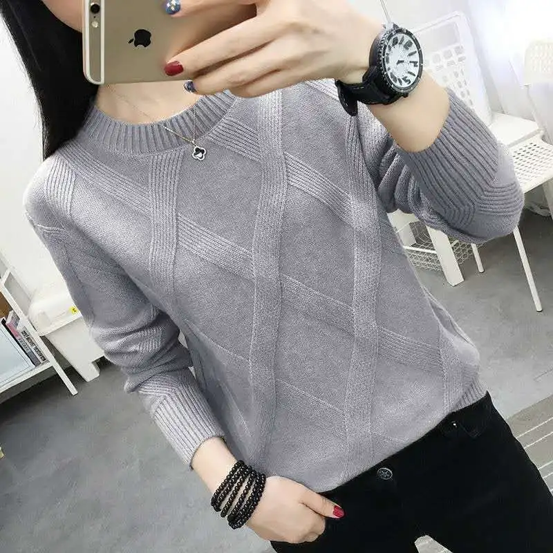 Wełniany sweter pullover luźny wiosna jesień podstawowy Ciemnoszary