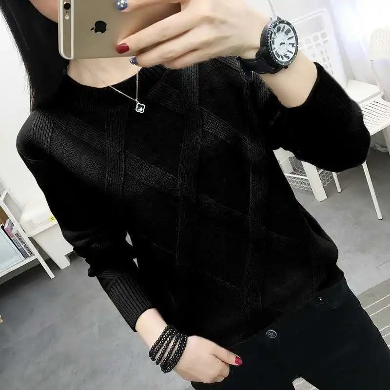 Wełniany sweter pullover luźny wiosna jesień podstawowy Czarny