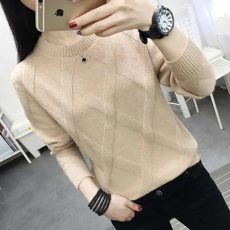 Wełniany sweter pullover luźny wiosna jesień podstawowy Khaki