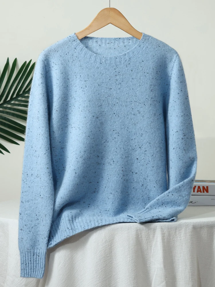 Wełniany sweter z okrągłym dekoltem 100% merino Niebieski