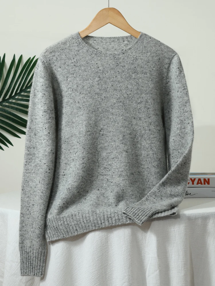 Wełniany sweter z okrągłym dekoltem 100% merino Szary
