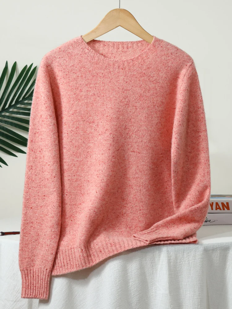 Wełniany sweter z okrągłym dekoltem 100% merino Różowy