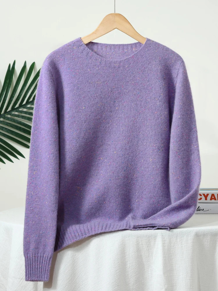 Wełniany sweter z okrągłym dekoltem 100% merino Fioletowy