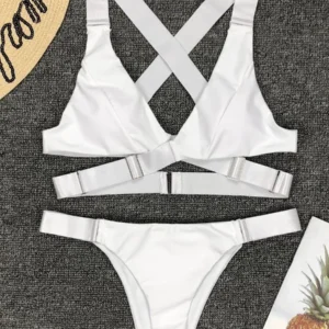 Welurowe bikini z regulowaną klamrą i bandażem Beżowy