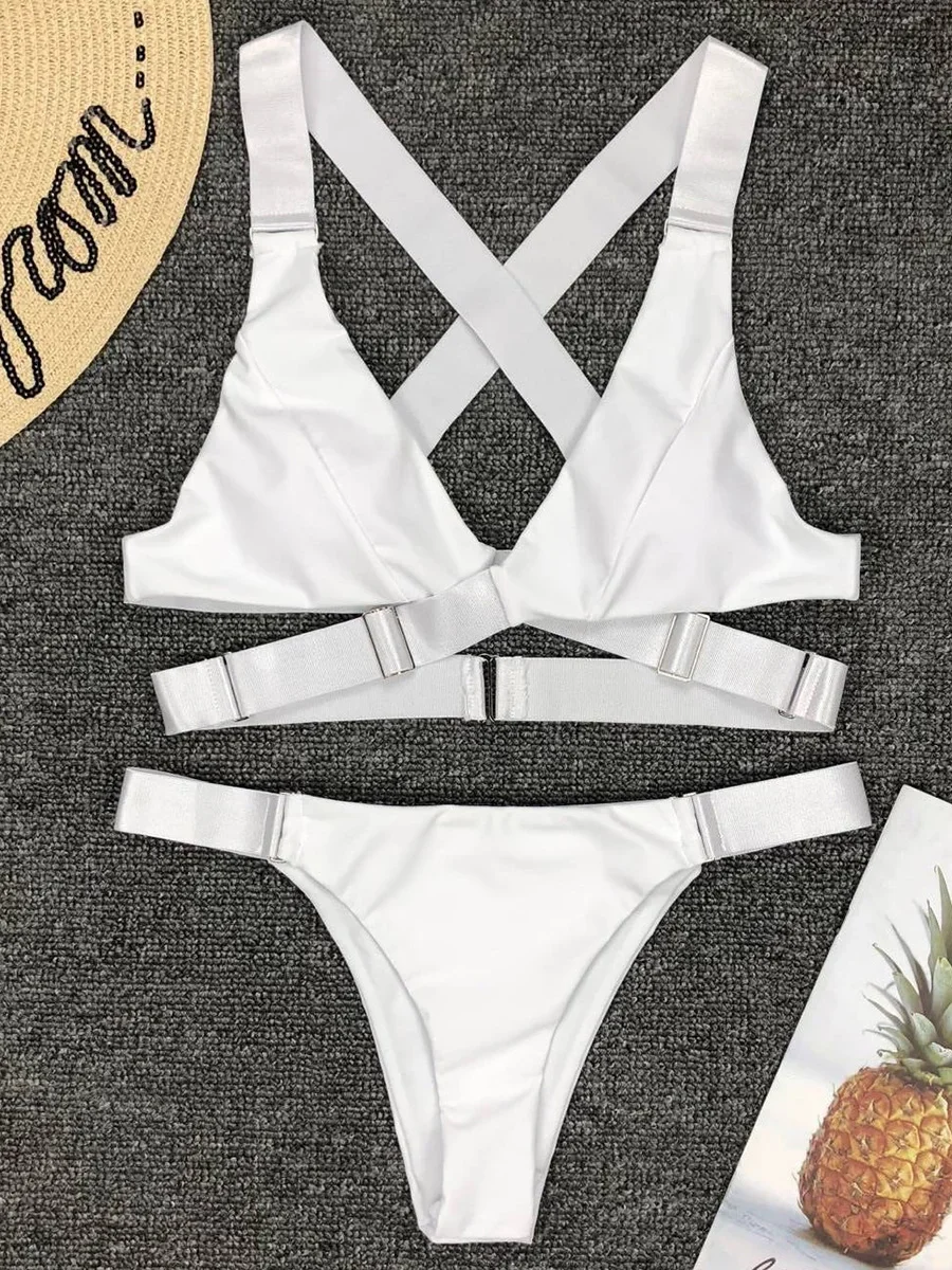 Welurowe bikini z regulowaną klamrą i bandażem Beżowy