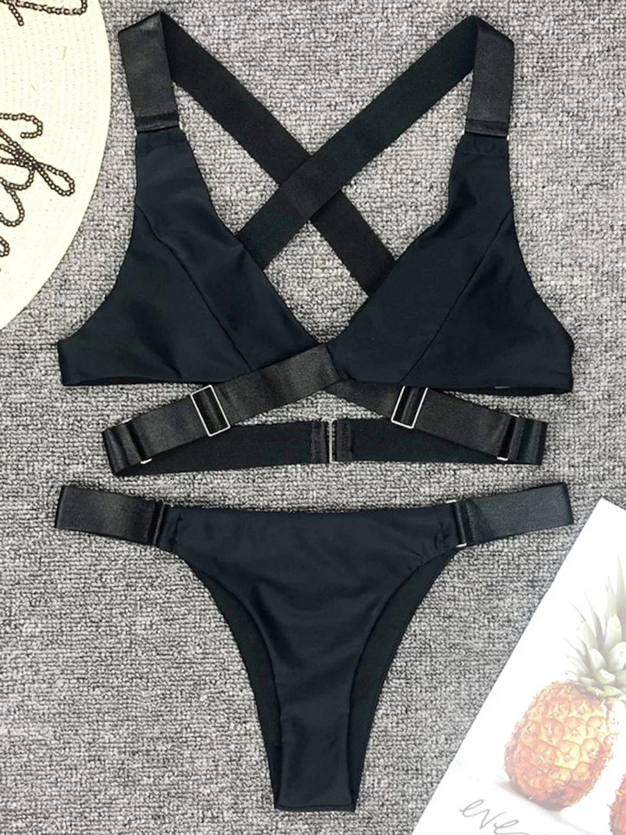 Welurowe bikini z regulowaną klamrą i bandażem Czarny
