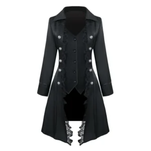 Wiktoriańska kurtka damska gothic steampunk z koronką, vintage żakiet Czarny
