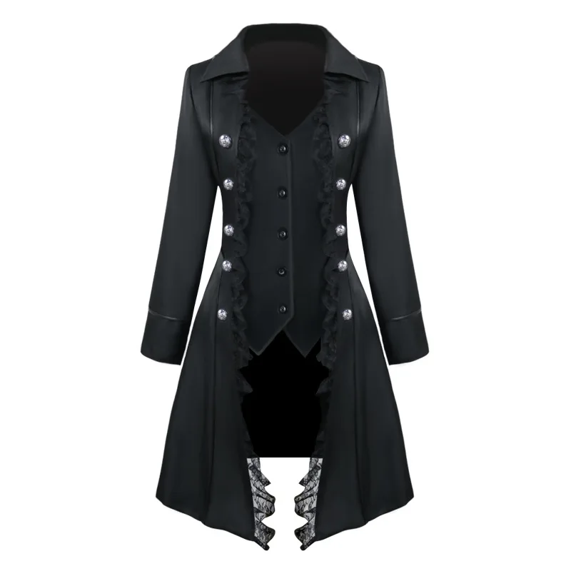 Wiktoriańska kurtka damska gothic steampunk z koronką, vintage żakiet Czarny