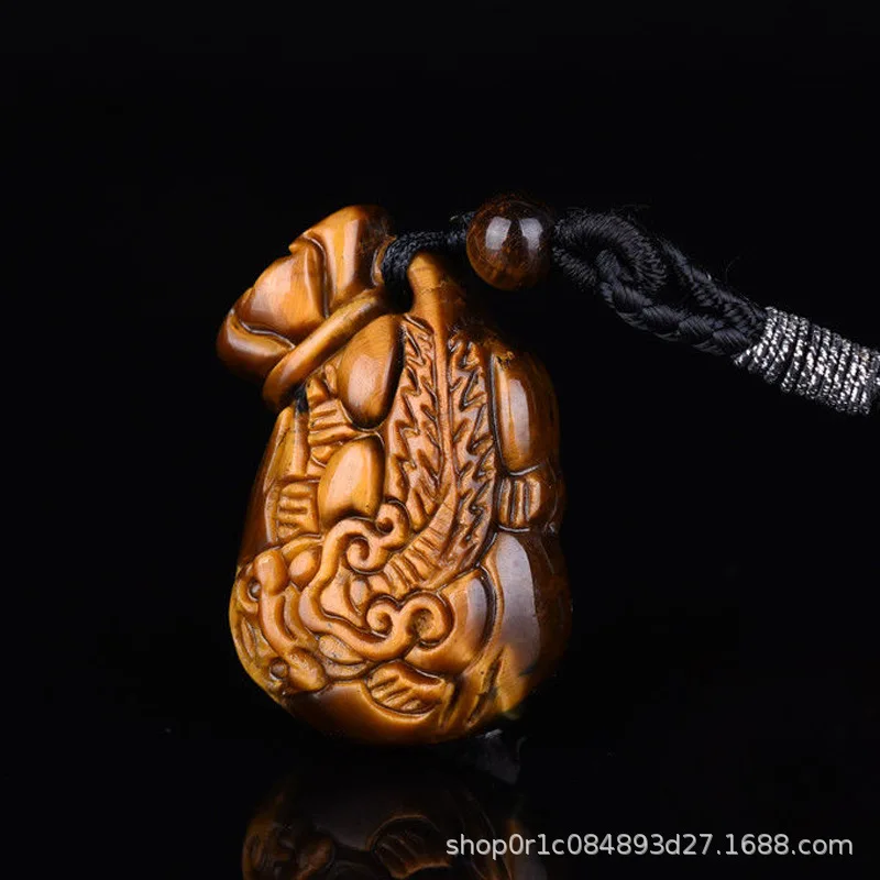 Wisiorek z kamienia naturalnego — tygrysie oko, Pixiu, Guanyin Srebrny