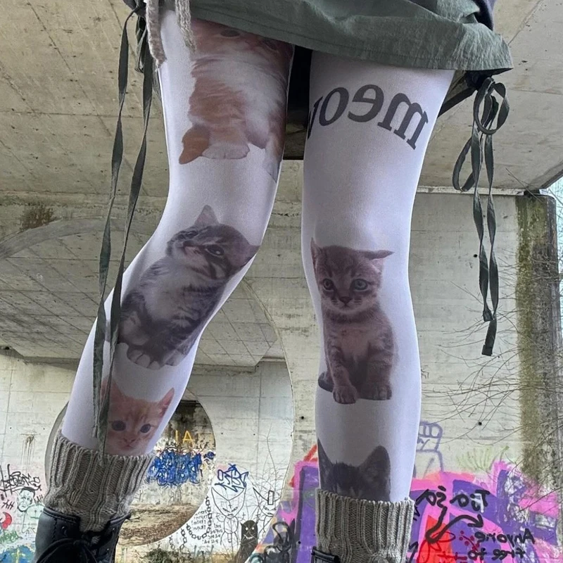 Wysokie skarpety Y2K z nadrukiem w stylu Harajuku Niebieski