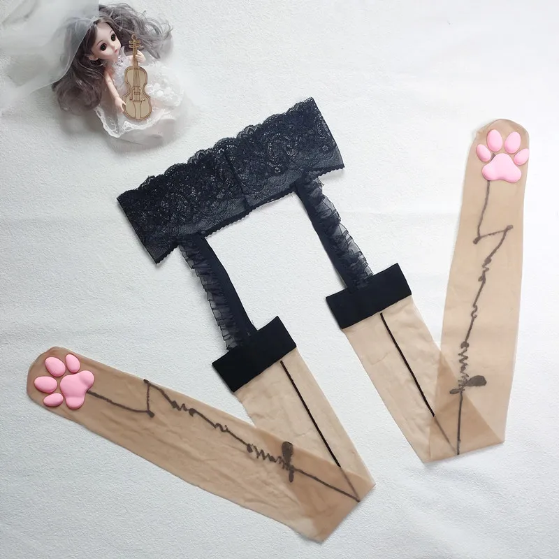 Rajstopy i zakolanówki z kocimi łapkami 3D Kawaii Brązowy