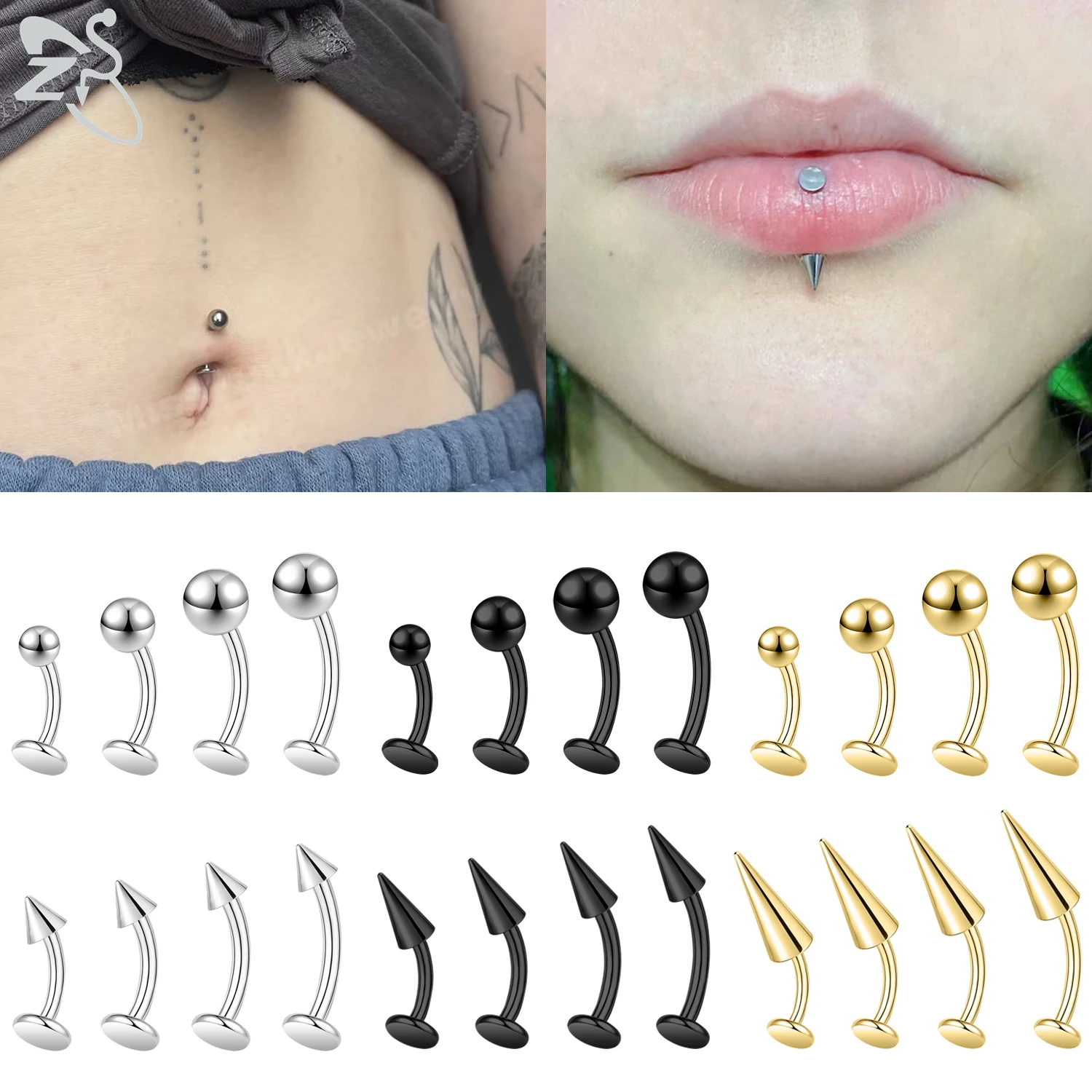 Zakrzywiona sztanga do piercingu pępka i brwi – 3 kolory, 16G/18G, stal Czerwony