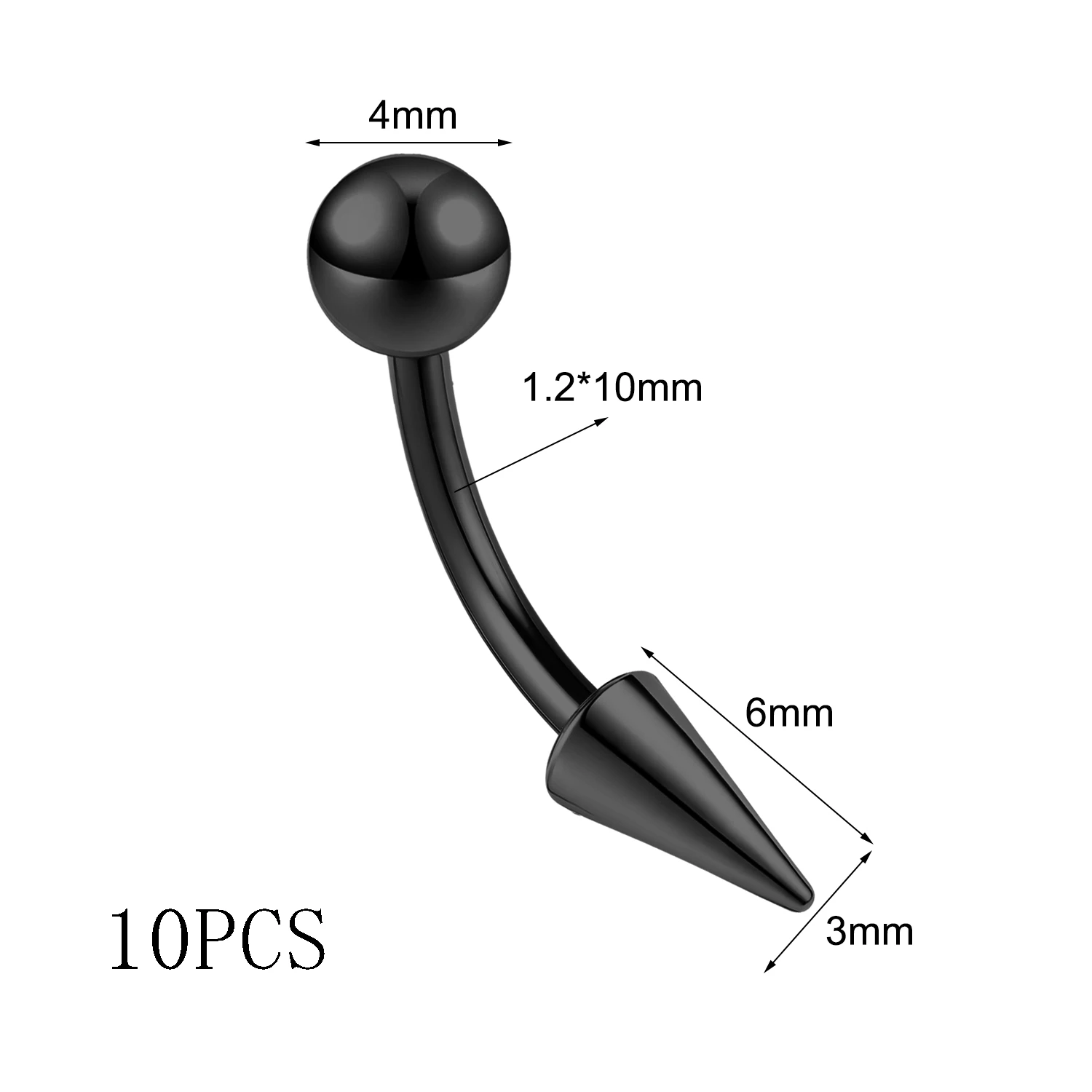 Zestaw 10 szt zakrzywionych barbelli 16G do piercingu brwi z kolcami Kolor czystego złota