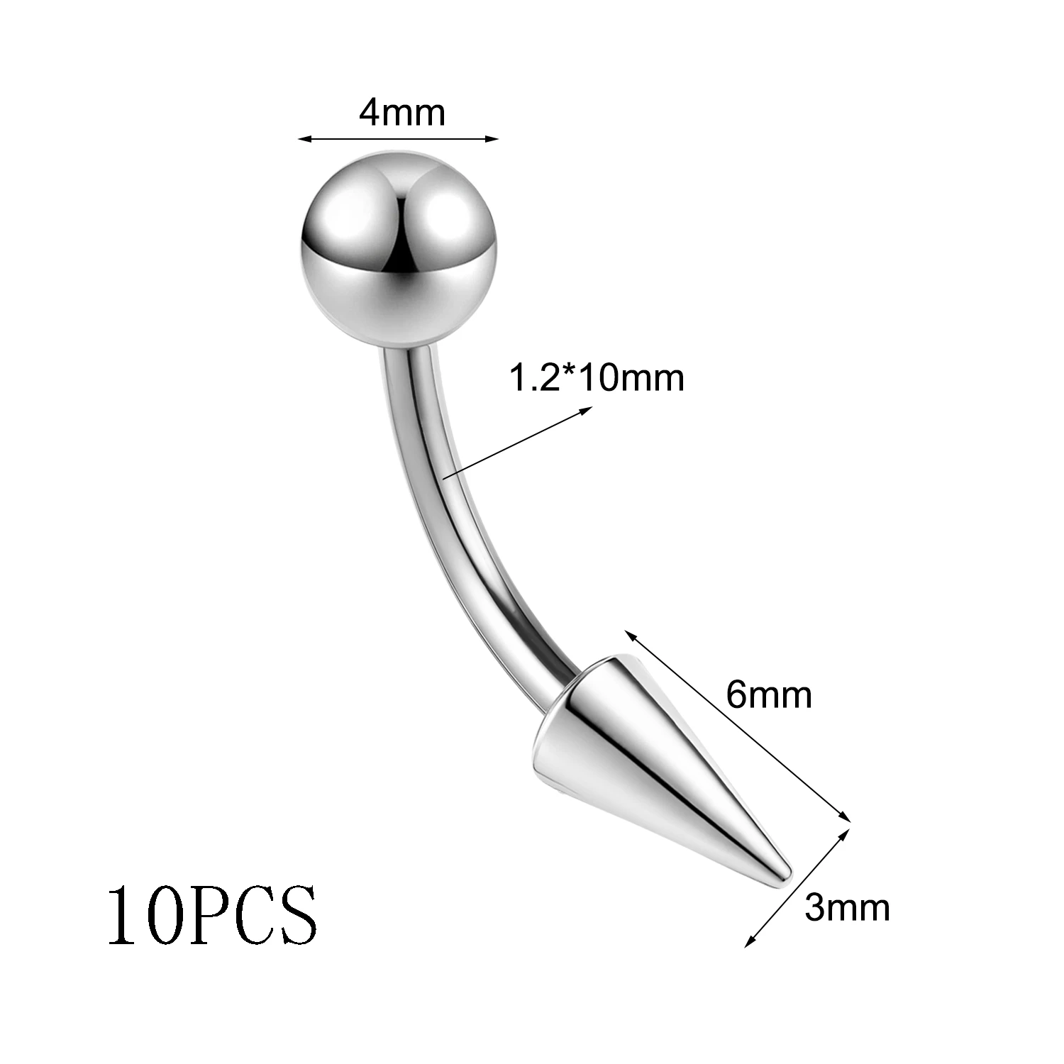 Zestaw 10 szt zakrzywionych barbelli 16G do piercingu brwi z kolcami Mosiężny
