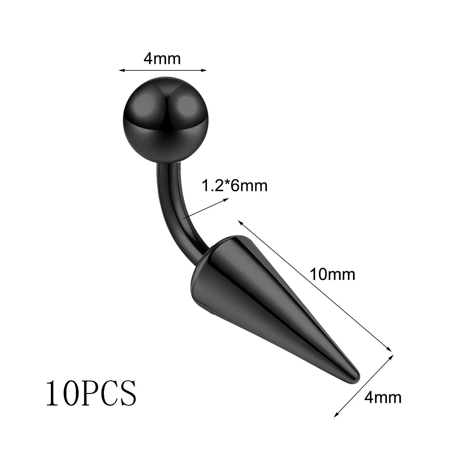 Zestaw 10 szt zakrzywionych barbelli 16G do piercingu brwi z kolcami Rodowany