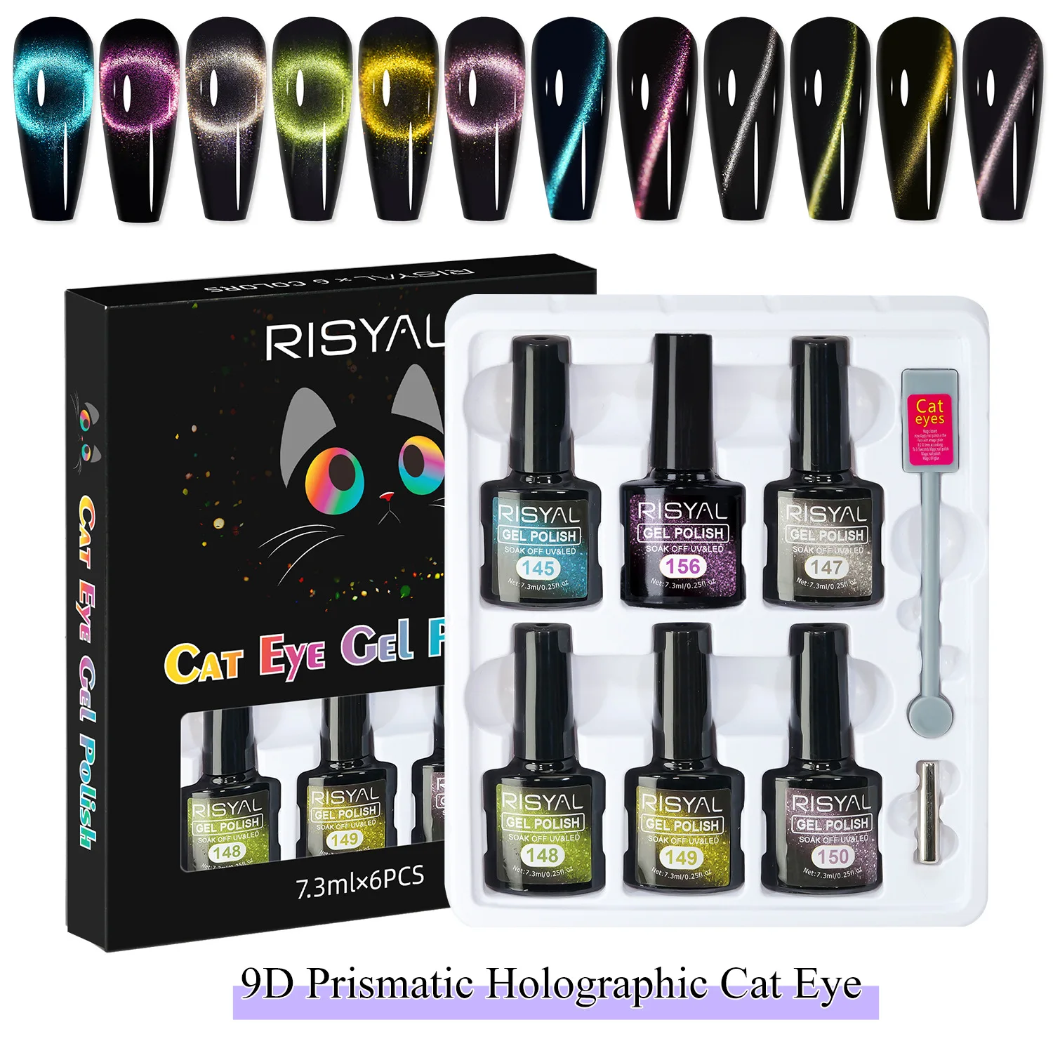 Żel do paznokci 9D Cat Eye magnetyczny efekt kociego oka Czarny