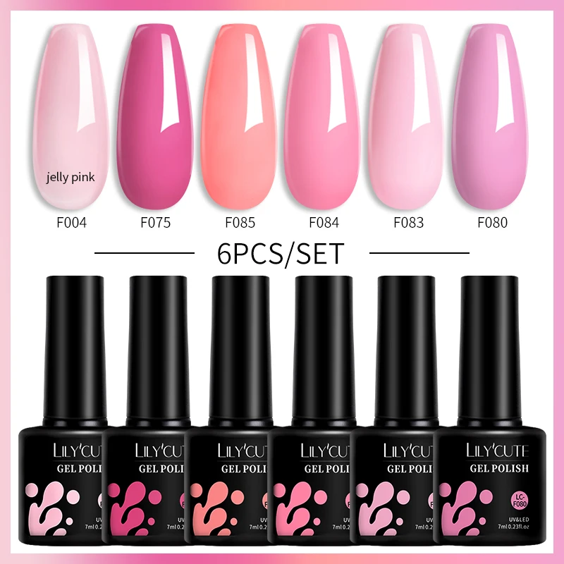 Zestaw żelowych lakierów do paznokci LILYCUTE — 6 kolorów UV LED Jadeitowa zieleń