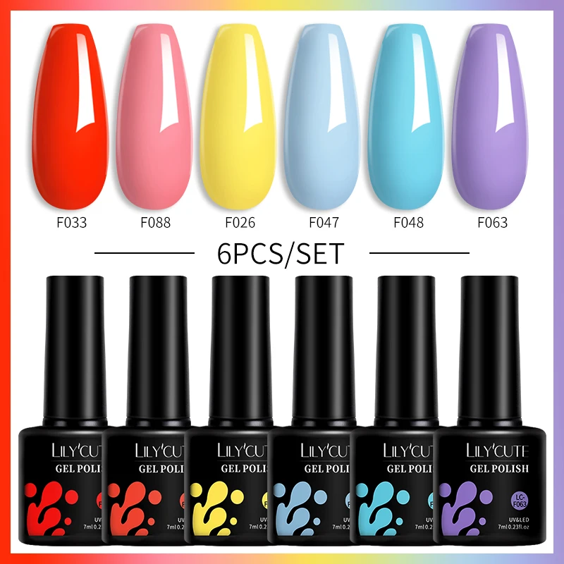 Zestaw żelowych lakierów do paznokci LILYCUTE — 6 kolorów UV LED Khaki