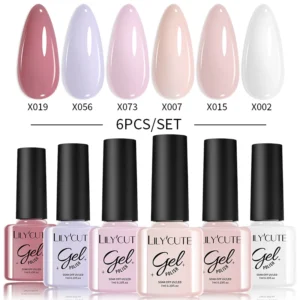 Zestaw żelowych lakierów do paznokci LILYCUTE — 6 kolorów UV LED Złota folia