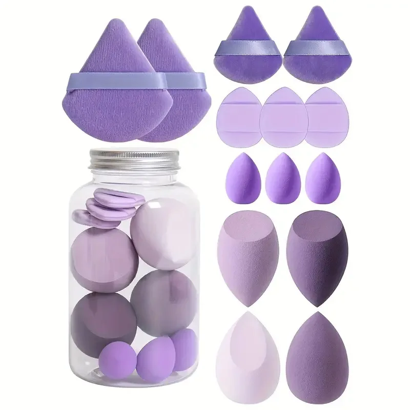 Zestaw 14 gąbek do makijażu — beauty egg i puff do pudru Niebieski