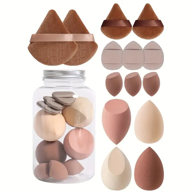 Zestaw 14 gąbek do makijażu — beauty egg i puff do pudru Zielony