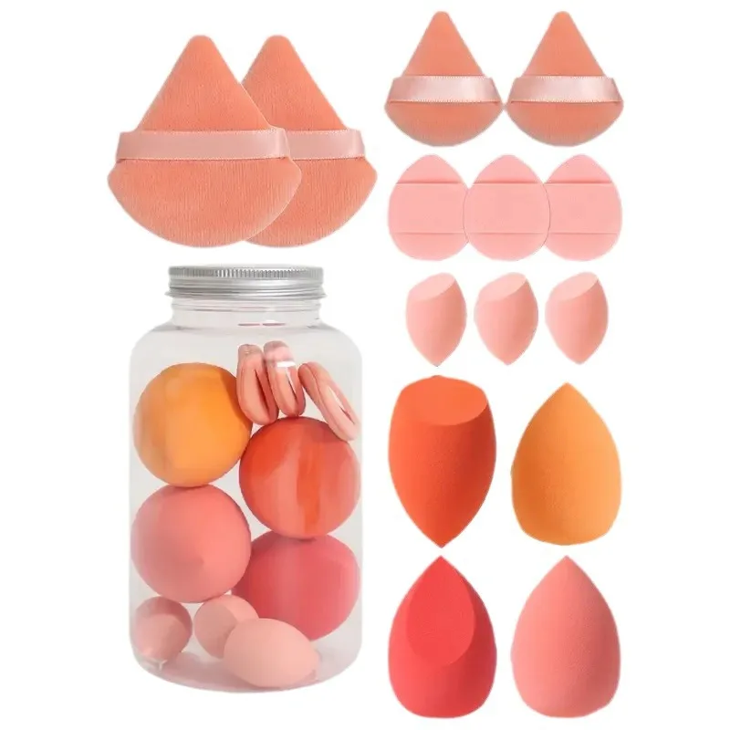 Zestaw 14 gąbek do makijażu — beauty egg i puff do pudru żółty