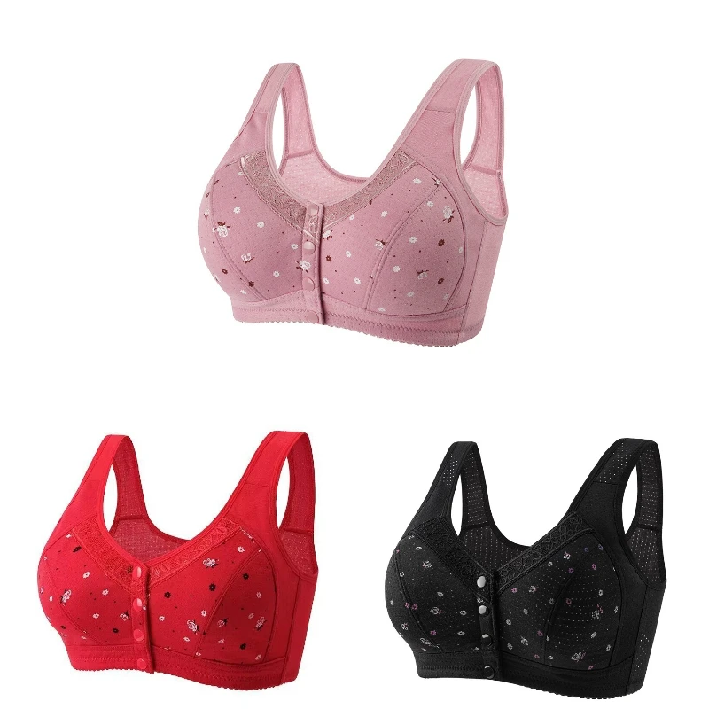 Zestaw 3 biustonoszy zapinanych z przodu plus size Czerwony