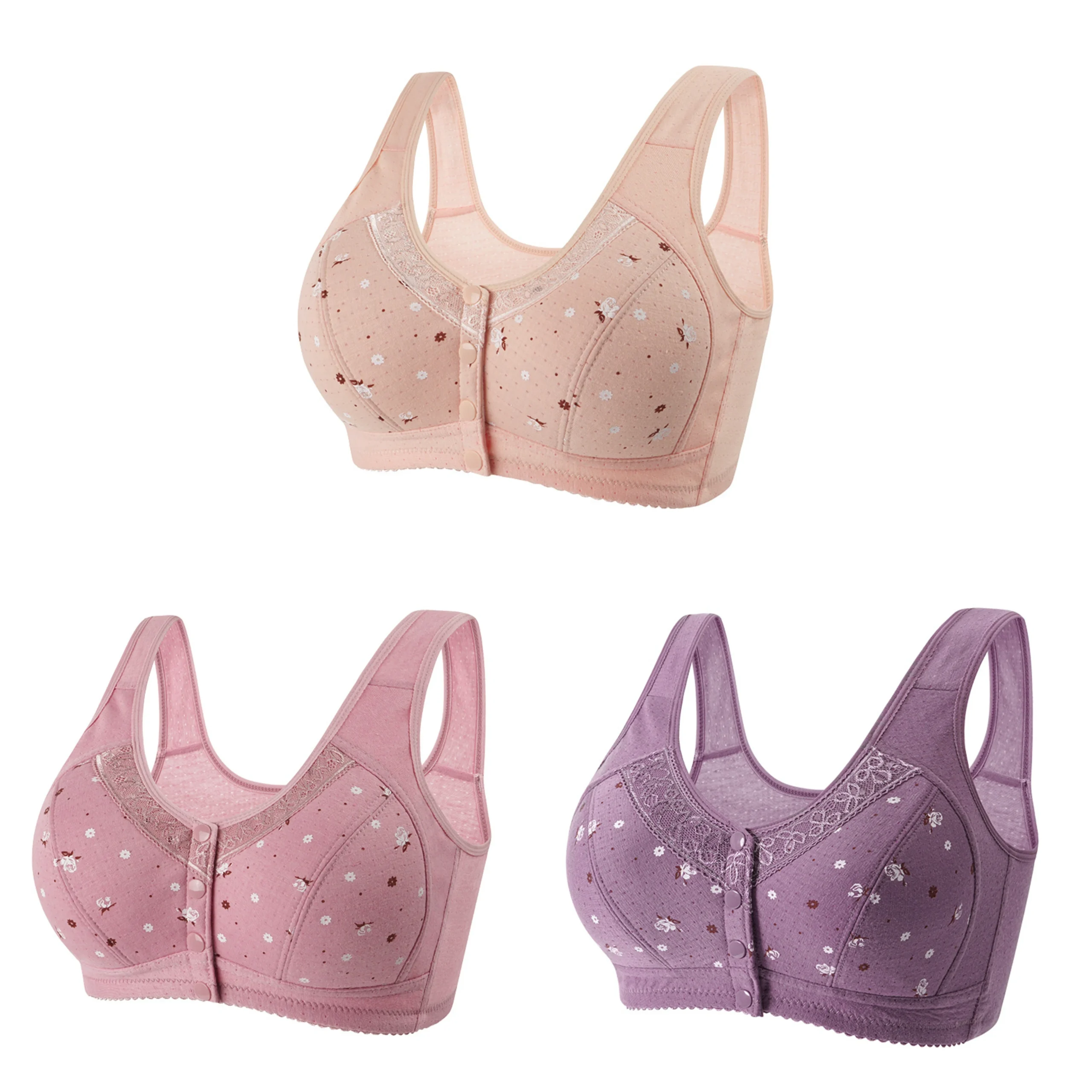 Zestaw 3 biustonoszy zapinanych z przodu plus size Multi1