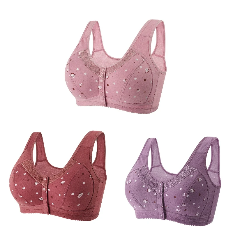 Zestaw 3 biustonoszy zapinanych z przodu plus size Multi3
