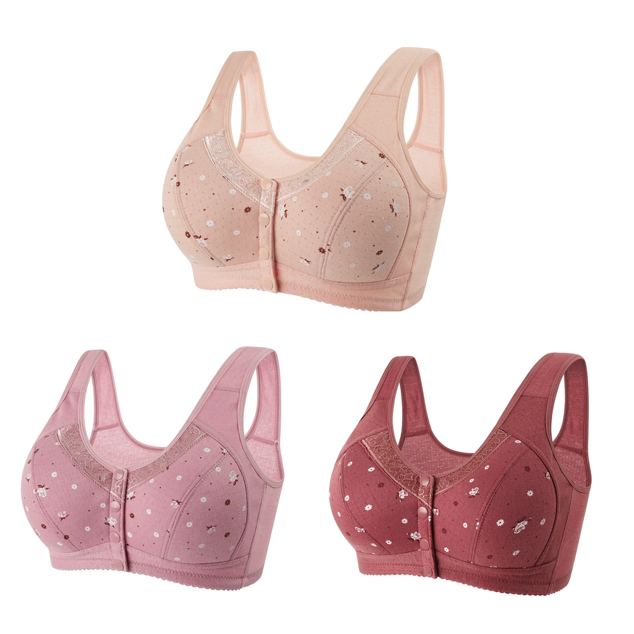 Zestaw 3 biustonoszy zapinanych z przodu plus size Multi6