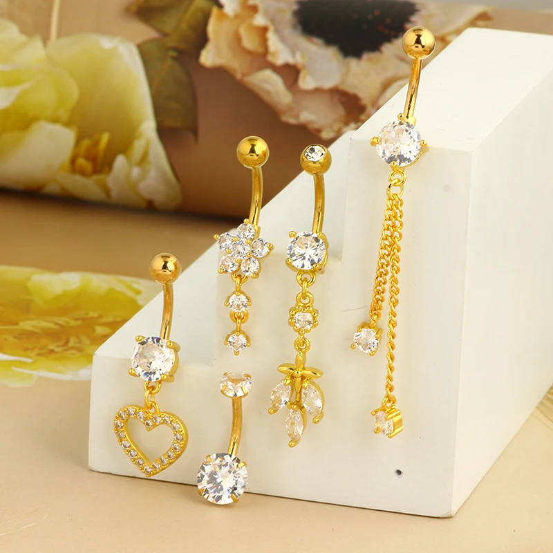 Zestaw 5 zwisających piercingów pępka cute dangle 14G Czarny ocynkowany