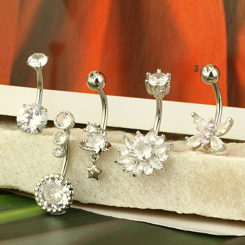 Zestaw 5 zwisających piercingów pępka cute dangle 14G Czarny, platerowany pistoletem