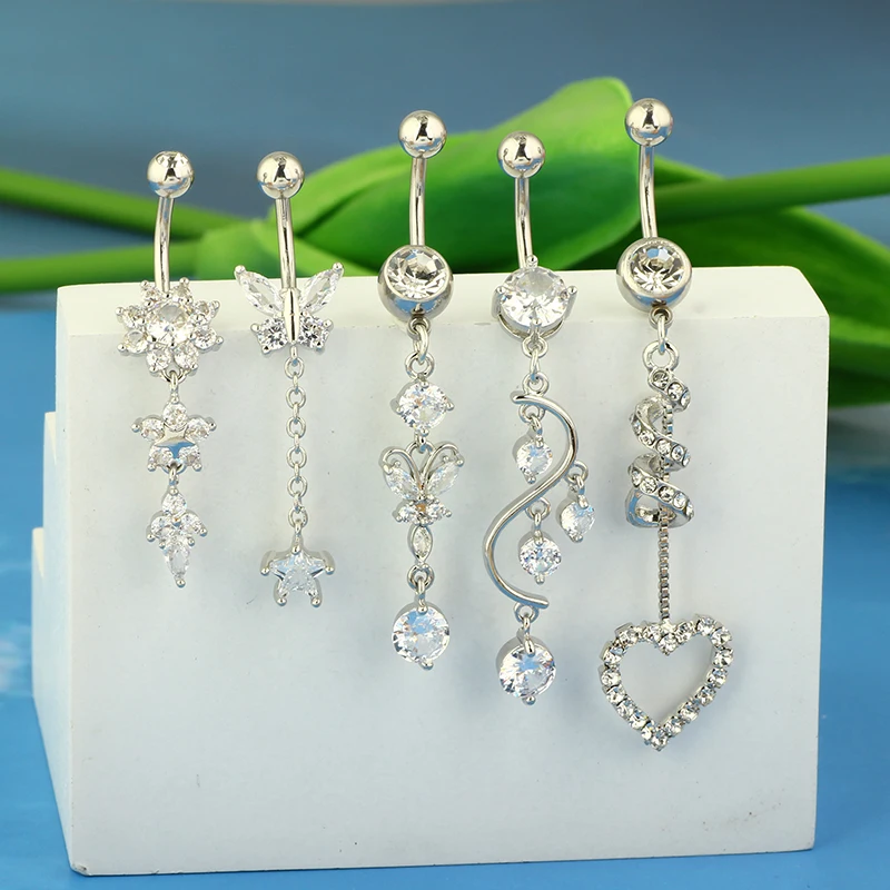Zestaw 5 zwisających piercingów pępka cute dangle 14G Imitacja rodowana