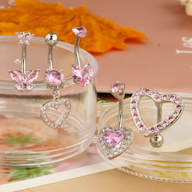 Zestaw 5 zwisających piercingów pępka cute dangle 14G Kolor różowego złota