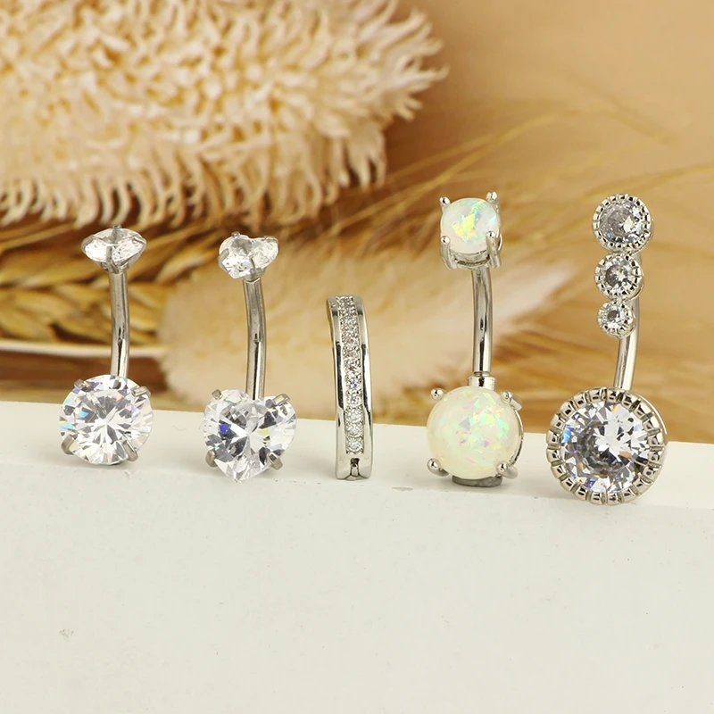 Zestaw 5 zwisających piercingów pępka cute dangle 14G Niebiesko biały ocynkowany