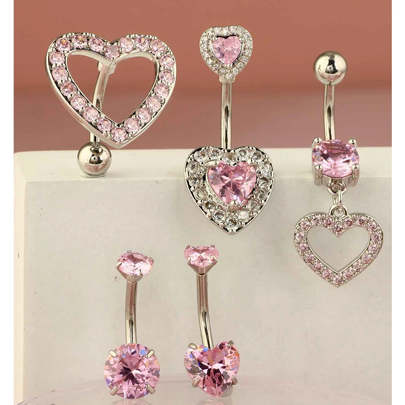 Zestaw 5 zwisających piercingów pępka cute dangle 14G Posrebrzane