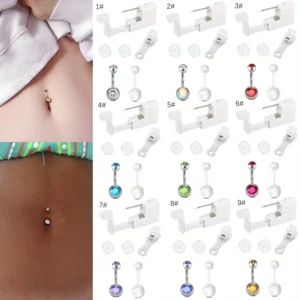 Zestaw 6 kolczyków do pępka 14G — różne wzory do piercingu Biały