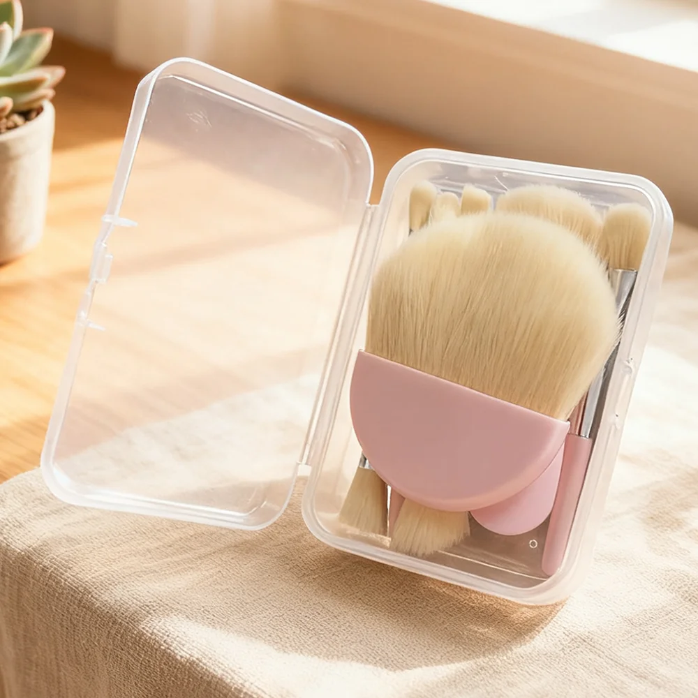 Zestaw 6 mini pędzli do makijażu w eleganckim pudełku Różowy