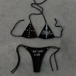Zestaw bikini w stylu Y2K wiązany na szyję Czarny