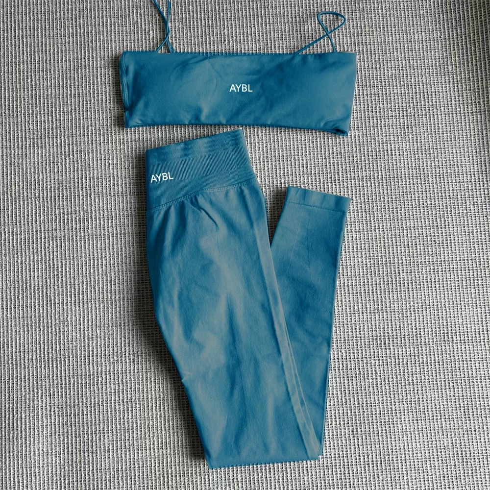 Zestaw 2 biustonoszy sportowych bezszwowych z legginsami do jogi Granatowy