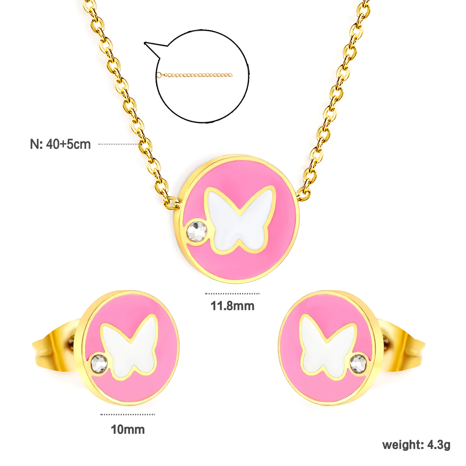 Zestaw biżuterii z biedronką - naszyjnik i kolczyki, stal nierdzewna Antyczne pozłacane