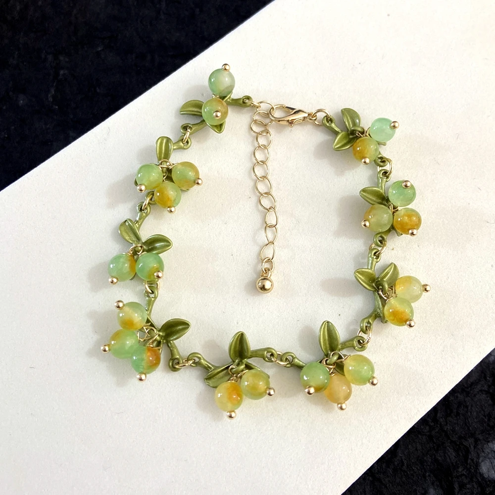 Zestaw biżuterii retro z kamieniami naturalnymi — kolczyki, bransoletka, naszyjnik Color 6 bracelet