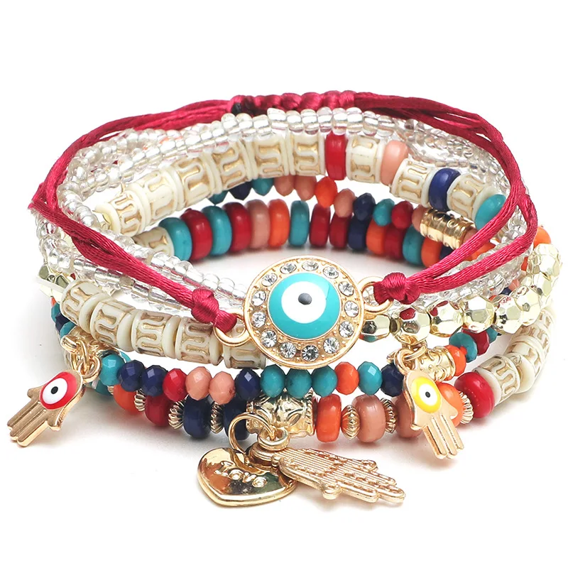 Zestaw 6 bransoletek damskich Evil Eye z amuletami Fiolet kobaltowy