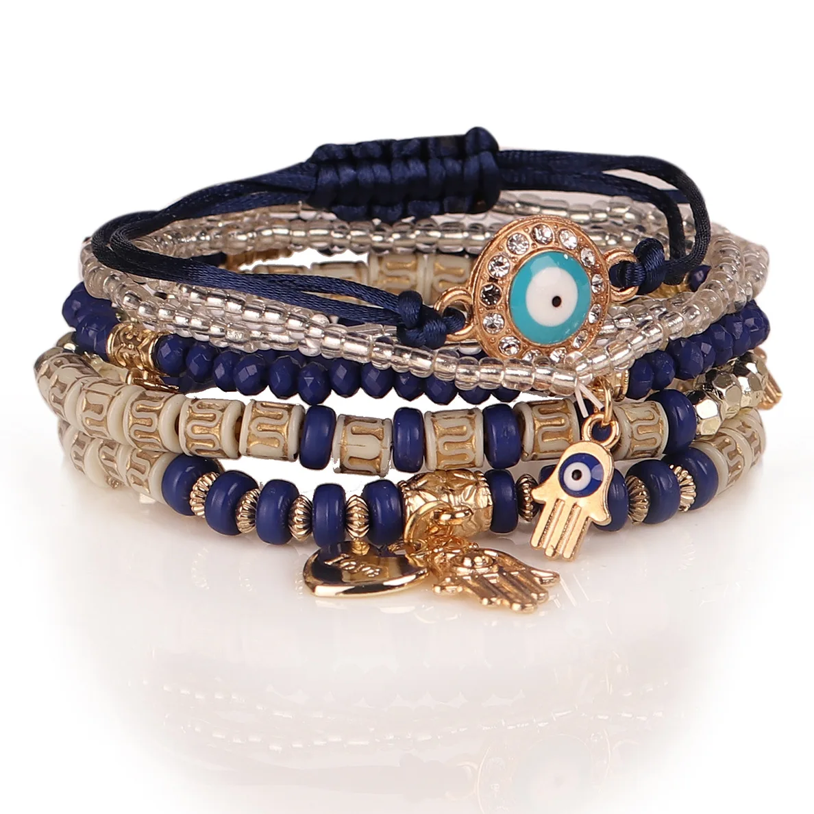 Zestaw 6 bransoletek damskich Evil Eye z amuletami Rdza czerwona
