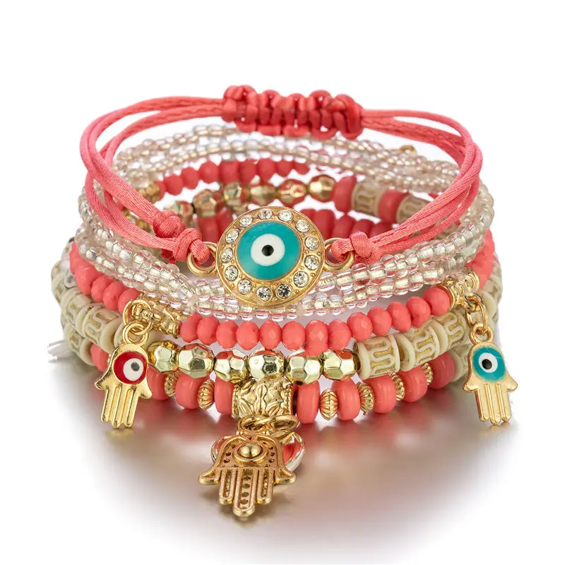 Zestaw 6 bransoletek damskich Evil Eye z amuletami Vermeil