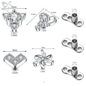 Zestaw kotwic dermalnych ze stali 316L z cyrkonem — piercing mikrodermalny Rodowany